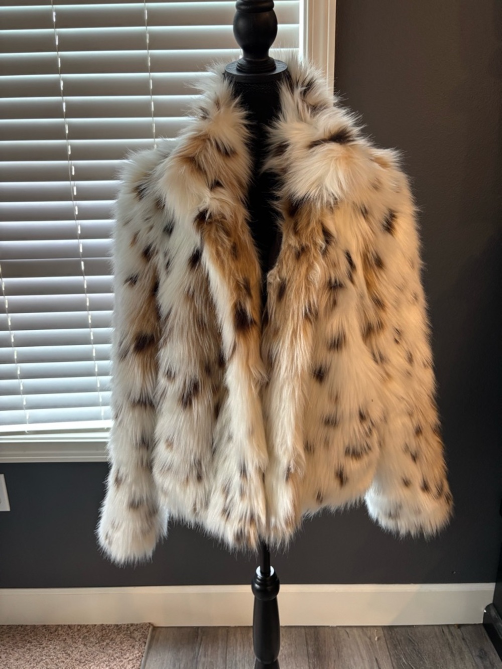 Zara Faux Fur Spotted Jacket - Cream and Brown